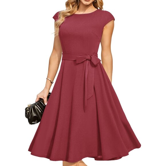 Dresstells Women's Raspberry Modest Vintage Cocktail Formal Party Dresses - Picture 1 of 6